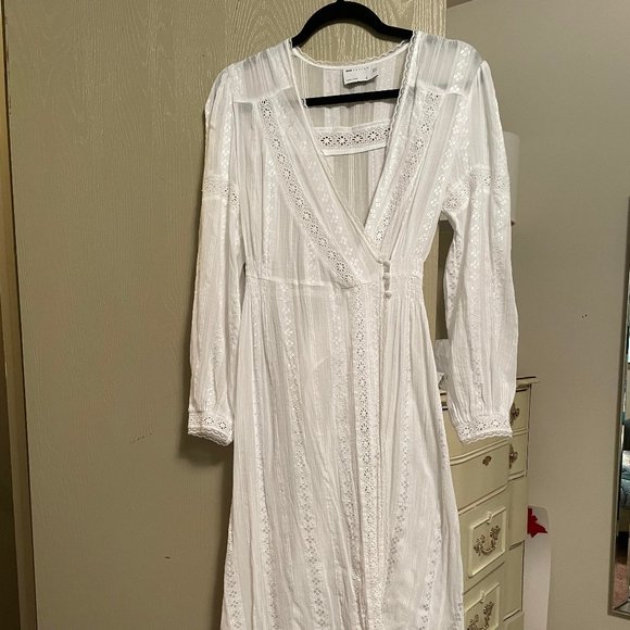 New 6 S ASOS DESIGN Lace Insert Wrap Maxi Dress 100% Cotton White Maxi Romantic - Picture 6 of 16